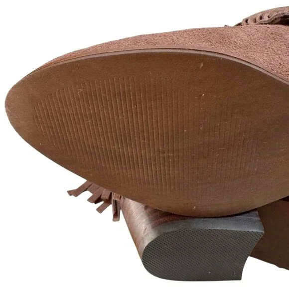 Steve Madden Womens Patzee Boot Size 7 Brown Suede Fringe Bootie Low Block Heel - Picture 9 of 14